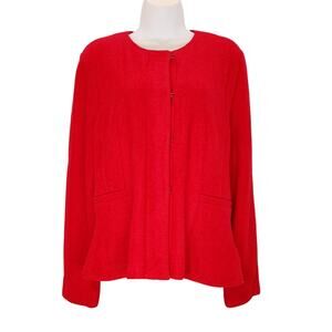 Ann Taylor Peplum Blazer Jacket Wool Blend Knit Ruffle Hem Red Womens Size 10
